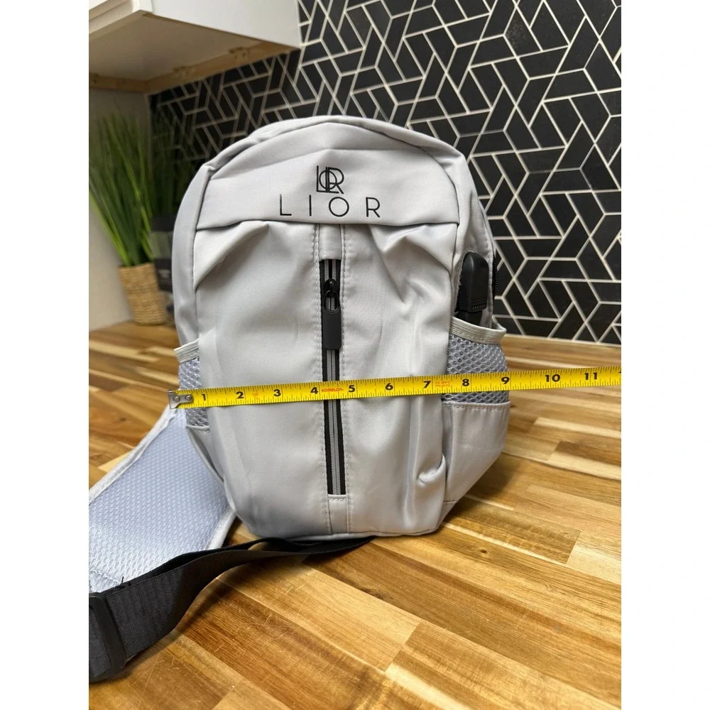 LIOR Gray Sling Backpack USB Charging Crossbody Travel Daypack Unisex
